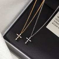 Collier Pendentif Croix en Argent Sterling 925 de Luxe avec Zircon Cubique Marquise pour Femme, Bijou de Mode pour Clavicule