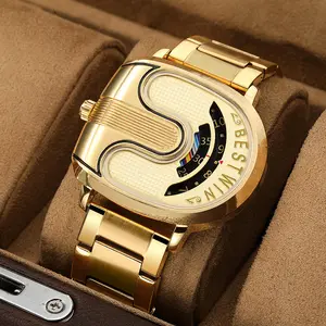 2024 BESTWIN 988 Luxury Brand Sport Watch Men Gold Stainless Steel Quartz Waterproof Wrist Watches Clock Relogio Masculino