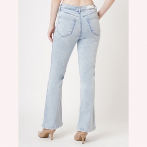 Jean évasé taille haute pour femme, style vintage, bleu clair, coupe slim, en denim extensible – Meilleure vente - Product Image 2