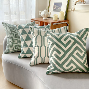 Housse <span class=keywords><strong>de</strong></span> coussin carrée brodée en toile géométrique verte <span class=keywords><strong>de</strong></span> style nordique, décoration d'intérieur personnalisable - Product Image 3
