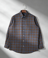 Kemeja Flanel Kotak-kotak Biru Coklat Vintage Lengan Panjang Pria Kancing Depan untuk Sehari-hari Kantor, Bisa Custom Logo