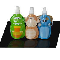 Pochette à bec sans BPA 300-350ml Sac pour bouteille d'eau pliable et pliable avec mousqueton pour enfants