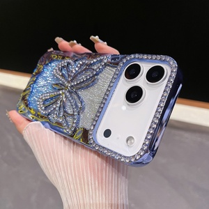 Coque de téléphone portable tendance en TPU scintillant motif papillon pour iPhone 17 15 16 14 Air Pro Max, avec dos électroplaqué effet diamant et ondulations - Product Image 4