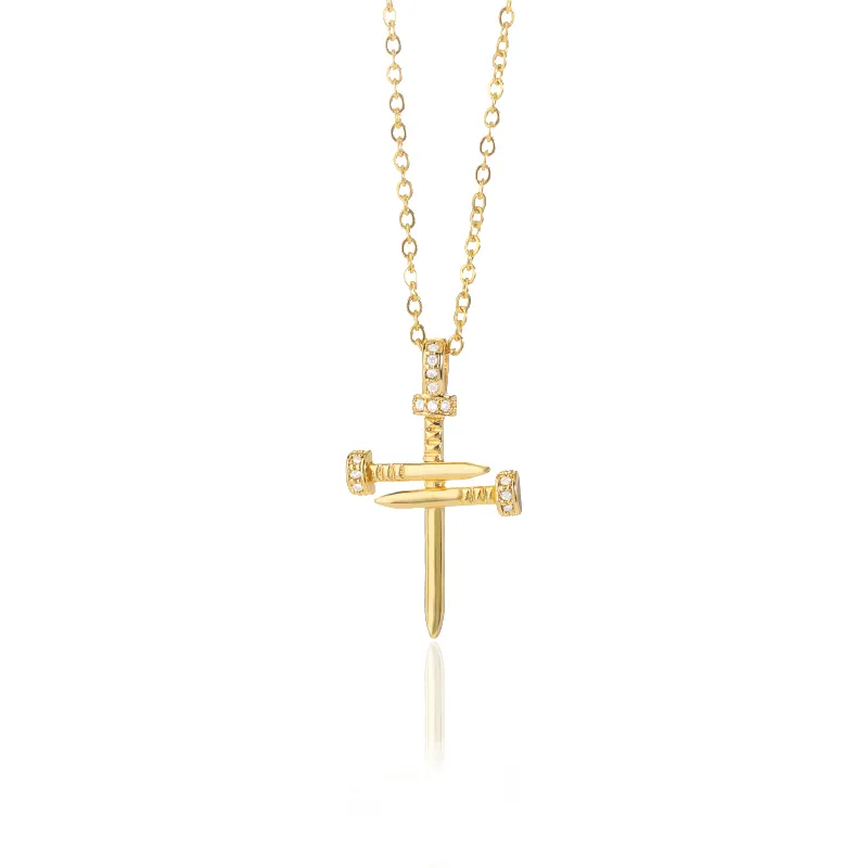 Stainless Steel Nail Cross Pendant Necklace For Men and Women Gold Silver Color