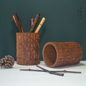 Bamboo Pen Holder Round Carved With Bamboo Pattern For Calligraphy Brush Office Stationery ZBT 002 - Product Image 1