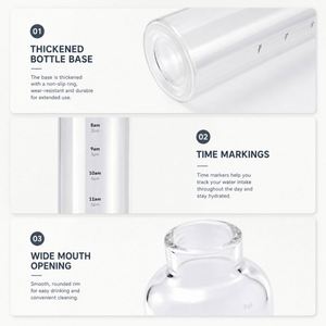 Bouteille d'eau quotidienne réutilisable et étanche en verre, avec marqueur de temps motivant, imprimée sur mesure pour le bureau et les voyages - Product Image 4