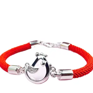 Personality New Art 925 Sterling Silver Jewelry Female Simple Bar Cute chicks High-quality Popular red line Bracelet