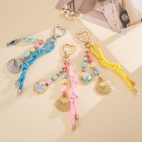 Porte-clés Coquillage de Plage d'Été, Breloque de Sac Cœur en Corde Tressée avec Perles, Pendentif Océan, Cadeau Femme, Vente en Gros