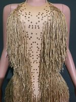Combinaison sans manches à franges brillantes, style halter, pour la danse, les spectacles, les compétitions et les entraînements de danse latine