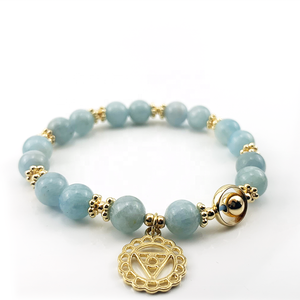 Pulsera de cuarzo con cuentas de <span class=keywords><strong>Aguamarina</strong></span>, piedra Natural para sanación de cristales, cuarzo, 7 Chakras, venta al por mayor - Product Image 2