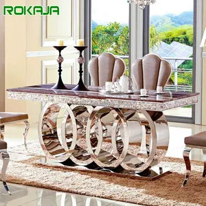 Modern Fashion Wedding Table 6 8 10 Seater Stainless Steel Marble Dining Table Set Hotel Chairs Home Dinning Room Furniture