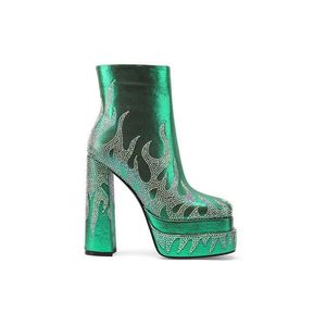 Stivali da Donna Nuovi Modelli 2026 con Motivo a Fiamma Perlato, Punta Quadrata, Cerniera Laterale e Tacco Spesso Alto - Product Image 6