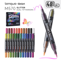 LANGUO Set di 48 Pennarelli Glitter a Doppia Punta, Penne per Disegno Artistico Scintillanti, Forniture per Ufficio e Scuola