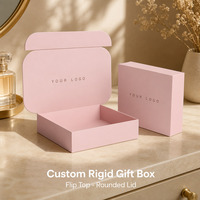 Boîte cadeau rigide personnalisée pour produits de soin de la peau, cosmétiques, parfums, beauté, avec couvercle rabattable arrondi, rose, fabricant en gros de qualité supérieure