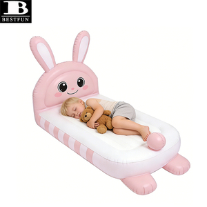 <span class=keywords><strong>Lit</strong></span> gonflable pour enfants en forme de lapin rose, matelas pneumatique floqué pour tout-petits, meuble de sol durable pour la maison, le camping en plein air et les nuits à la maison - Product Image 5