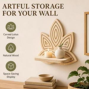 Solid Wood Wall Mounted <b>Shelf</b> Lotus Shape Single Layer Storage <b>Rack</b> For Living Room Bedroom Hallway - Product Image 5