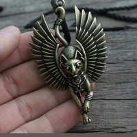Collier Chat Bastet, Statue de Bastet de l'Égypte ancienne, Sphinx égyptien, Pendentif Chat noir Bastet, Chat égyptien avec ailes