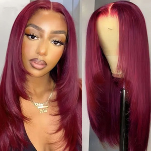 <span class=keywords><strong>Parrucca</strong></span> a strati bordeaux con capelli umani 13x4 HD in pizzo trasparente dritto <span class=keywords><strong>parrucca</strong></span> anteriore Pre-spennata di colore rosso per donne 250% - Product Image 4