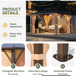 Pergola Bioclimatica 3x3m con Tetto Rigido in Policarbonato a Doppia Copertura Ventilata, Gazebo da Giardino con Grondaie e Zanzariera - Product Image 6