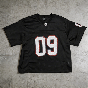 Custom <b>Logo</b> Men's Black White Sporty T-Shirt Mesh Fabric Number Printed Breathable Regular Fit O-Neck T-Shirt - Product Image 2
