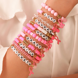 Fashion Jewelry Pink Ribbon <b>Beaded</b> <b>Bracelets</b> For Women Gift Motivational Friendship Jewelry With Alphabet Charms - Product Image 4