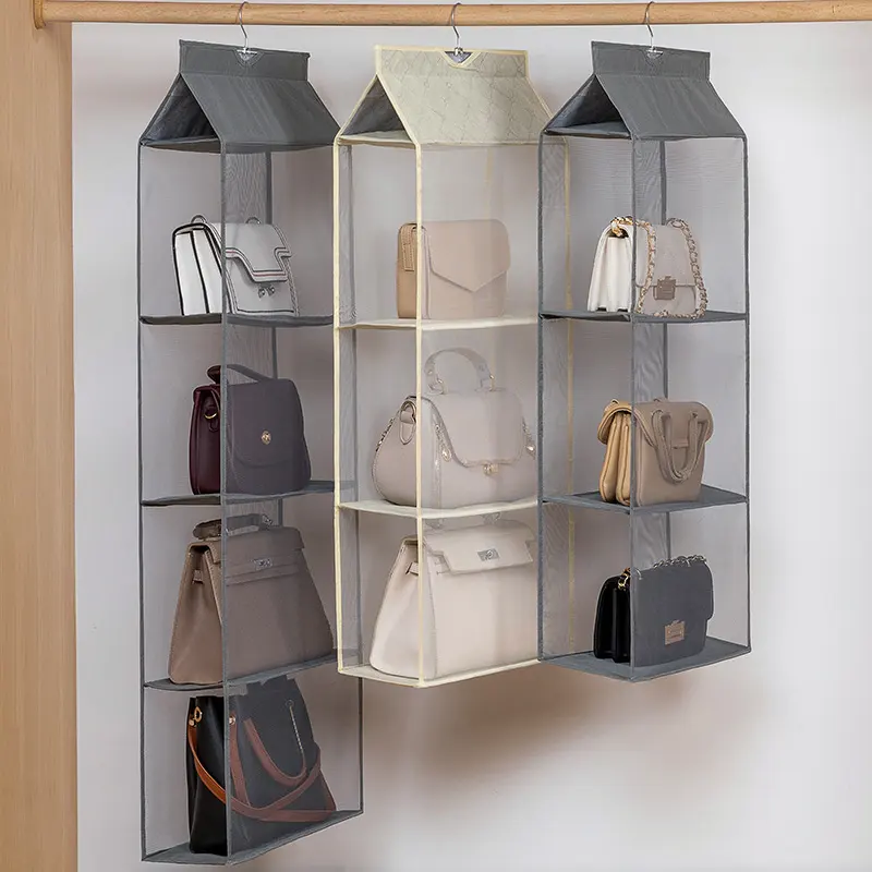 Purse Organizer For Closet Hanging Handbag Multifunctional Storage Organizer With Heavy-Duty Mesh shelves