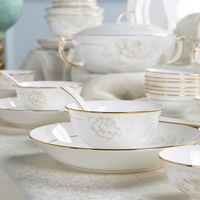 Lot de 60 assiettes et bols en porcelaine fine à motif floral – Vaisselle de table en porcelaine fine