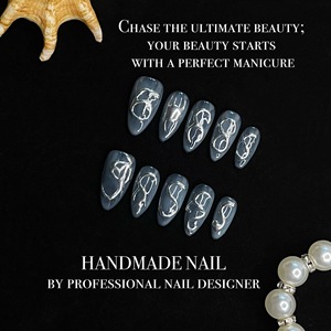 Nouveauté transfrontalière : Faux ongles à presser ultra-fins métalliques gris foncé, bleu, <span class=keywords><strong>noir</strong></span>, scintillants, style audacieux, pour une esthétique éclatante et cool, faits main, 10 pièces - Product Image 5