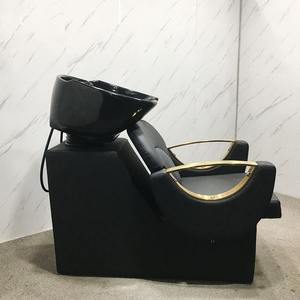 K Black Gold Fauteuil de lavage inclinable avec bac en céramique pour salon de coiffure et barbier - Product Image 3