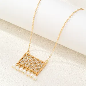 CDD Luxury Zircon African Beads Ethnic Vintage Gold Color Square Pendant Necklace Bridal Indian Jewelry