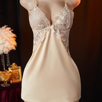 SMOOTH Custom Sexy Sheavy Embroidered Lace French Slip Mini Nightgown Perspective Bridal Loungewear OEM Wholesale
