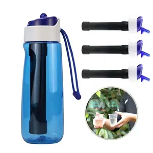 750ml Portable Filtered Straw Water Bottle Cup Emergency Water Purifier BPA Free For Outdoor Travel Camping