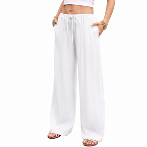 Pantalons décontractés pour femmes grandes tailles, tissu doux et confortable, <span class=keywords><strong>taille</strong></span> haute avec cordon élastique, incontournable de la garde-robe estivale - Product Image 3