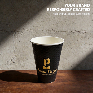 Penne Pazzo Eco-Friendly Biodegradable Black Paper <b>Cup</b> with Gold Logo Single Wall <b>Disposable</b> Hot Drink - Product Image 4