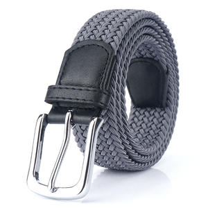 Cinturón de cuero elástico trenzado informal negro para hombre hebilla de aleación ajustable logotipo personalizado Material de PU Punta de extremo elástico tejido elástico - Product Image 6