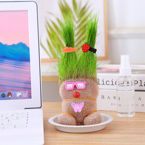 Mini Planta en Maceta de Césped Artificial, Planta Verde Hidropónica de Escritorio, Diseño de Dibujos Animados, Decoración Interior, Regalo para Niños - Product Image 3