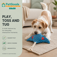 Jouet interactif pour chien Manta Ray en gros, couineur en tissu chenille, corde en coton, peluche douce, jouet d'enrichissement à tirer, couleurs vives pour