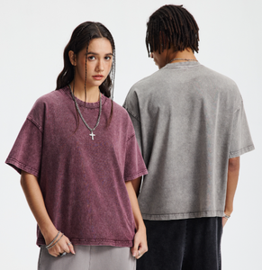 เสื้อยืดคอกลมแขนสั้นผ้าไหม/คอตตอนเนื้อหนา ปักลายนูน ทนทาน ไม่เป็นขุย ระบายอากาศดี ซักย้อมสีแบบวินเทจ พิมพ์ลายด้วยเทคนิค DTG - Product Image 4