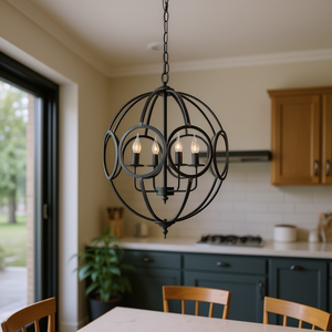 Lustre rond en métal réglable à 4 lumières, noir, luminaire suspendu pour cuisine, salle à manger, hall d'entrée, ampoule E26 non incluse - Product Image 2