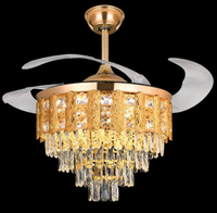 Lustre de luxe LED chromé en cristal avec télécommande invisible, ventilateur de plafond lumineux moderne pour chambre à coucher, salle à manger, salon