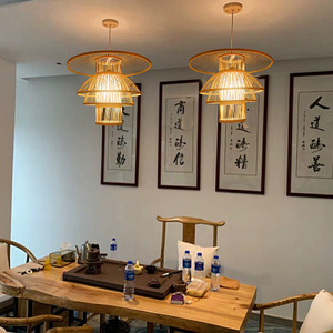 Lustre Zen en bambou tressé 40 50 60cm, lumière incandescente, lampe de plafond pour salon de thé, restaurant - Product Image 1