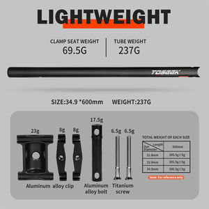 TOSEEK-sillín de fibra de <span class=keywords><strong>carbono</strong></span> para bicicleta plegable, poste negro de 2022mm, 600/31,8/33,9mm, novedad de 34,9 - Product Image 3