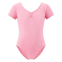 Justaucorps de danse pour filles en coton à manches courtes, col en V, avec strass, extensible, pour la danse classique, entraînement et spectacle