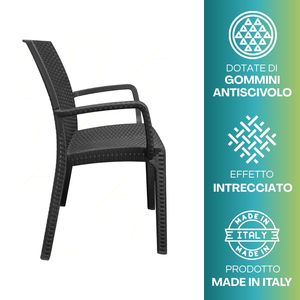 Sedie da Giardino in Polipropilene Effetto Rattan con Braccioli 56x46x51 Cm Impilabili per Esterni Nere - Product Image 3