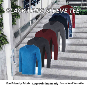 เสื้อยืดแขนยาวสีดำล้วน ผ้าเจอร์ซีย์โพลีเอสเตอร์ 100% หนา 180gsm สำหรับขายส่ง รับสกรีนโลโก้ตามแบบ - Product Image 2