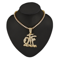 NL2124 Bijoux pour hommes et femmes, style rappeur, Collier pendentif OTF entièrement serti de pierres, avec chaîne tennis plaquée or pour clavicule