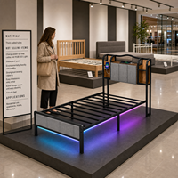 Lit simple en acier pliable et portable, réglable et extensible, avec charge USB et éclairage LED RGB / Stable et silencieux