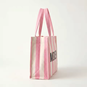 Sac fourre-tout en toile de coton à rayures moyennes, vente en gros, écologique, réutilisable, sac de plage, sac cadeau pour les courses au supermarché et l'usage quotidien - Product Image 3