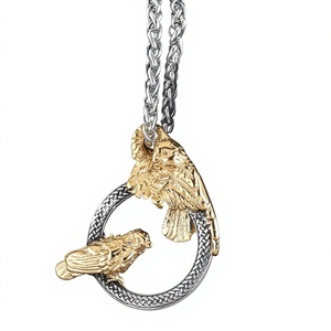 Nouveau Collier Tendance Rétro en Acier Inoxydable avec Pendentif Double Cercle Corbeau pour Hommes et Femmes, Style Bambou, Vente Chaude Transfrontalière - Product Image 1