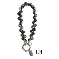 Porte-clés de mode en cristal irisé fait main pour femme, cordon à perles facettées, breloque métallique personnalisable, sangle de téléphone portable de 15 cm